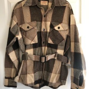 tan & brown plaid thick wool jacket